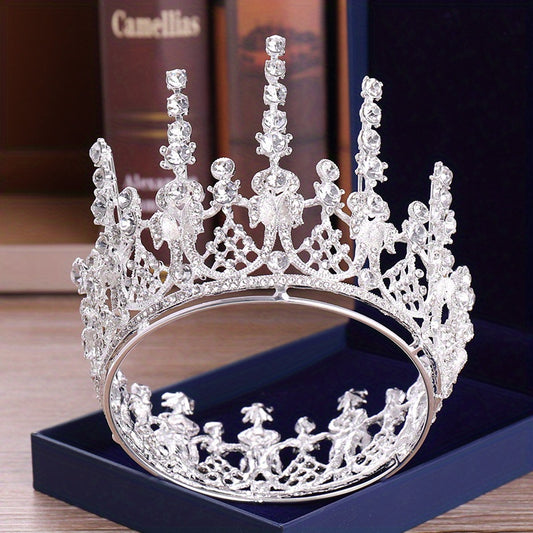 Golden Rhinestone Crown Tiara For Women Bride Wedding Hair Accessories
