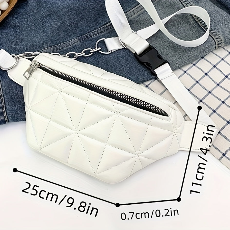 Casual Quilted Crossbody Bag Chain Decor Waist Chest Bag