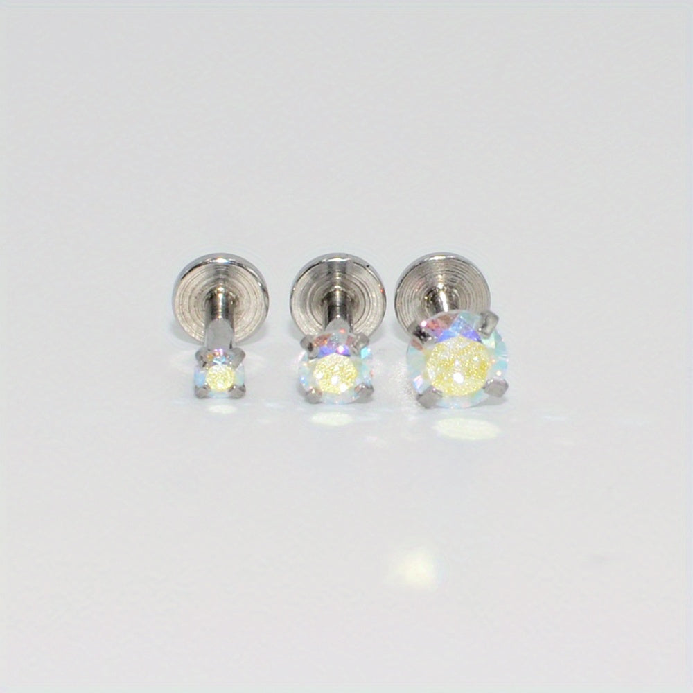 3PCS Mixed Size Opal Zircon Labret Stud Ear Piercing Jewelry
