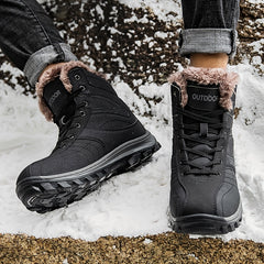 Men's Snow Boots Leather Warm Fleece Hiking Tactical Military Winter