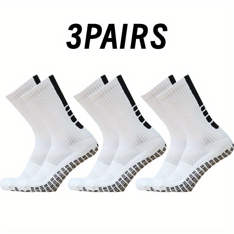 3 Pairs Striped Soccer Socks - Breathable, Sweat Absorbing, Non-slip