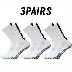 3 Pairs Striped Soccer Socks - Breathable, Sweat Absorbing, Non-slip