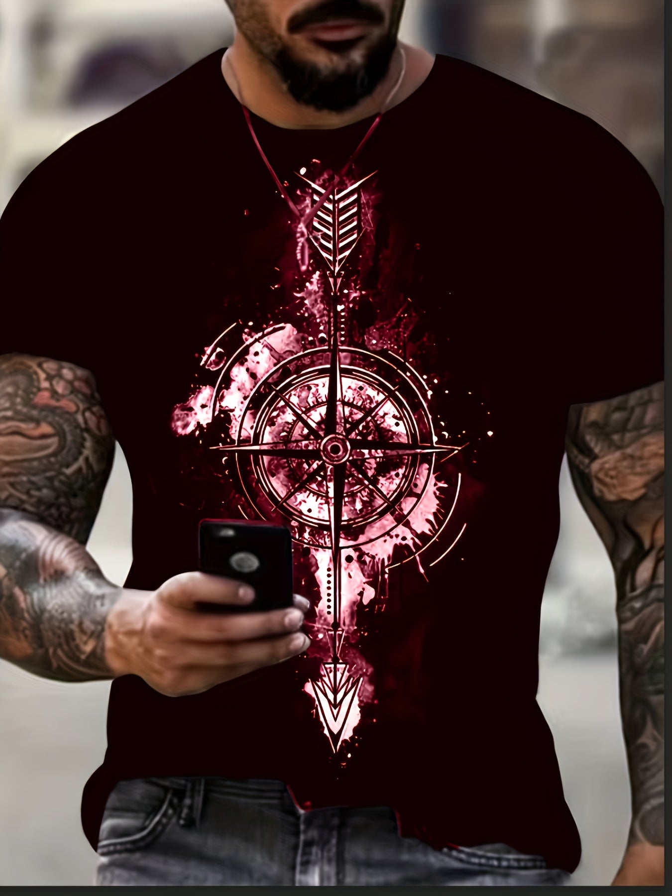 Vintage Compass Graphic Tee for Men Active Breathable and Stretchy