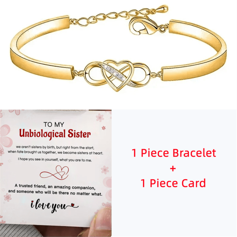 Heart Infinity Bangle for Sister, CZ Decor, Gift Card, Friendship