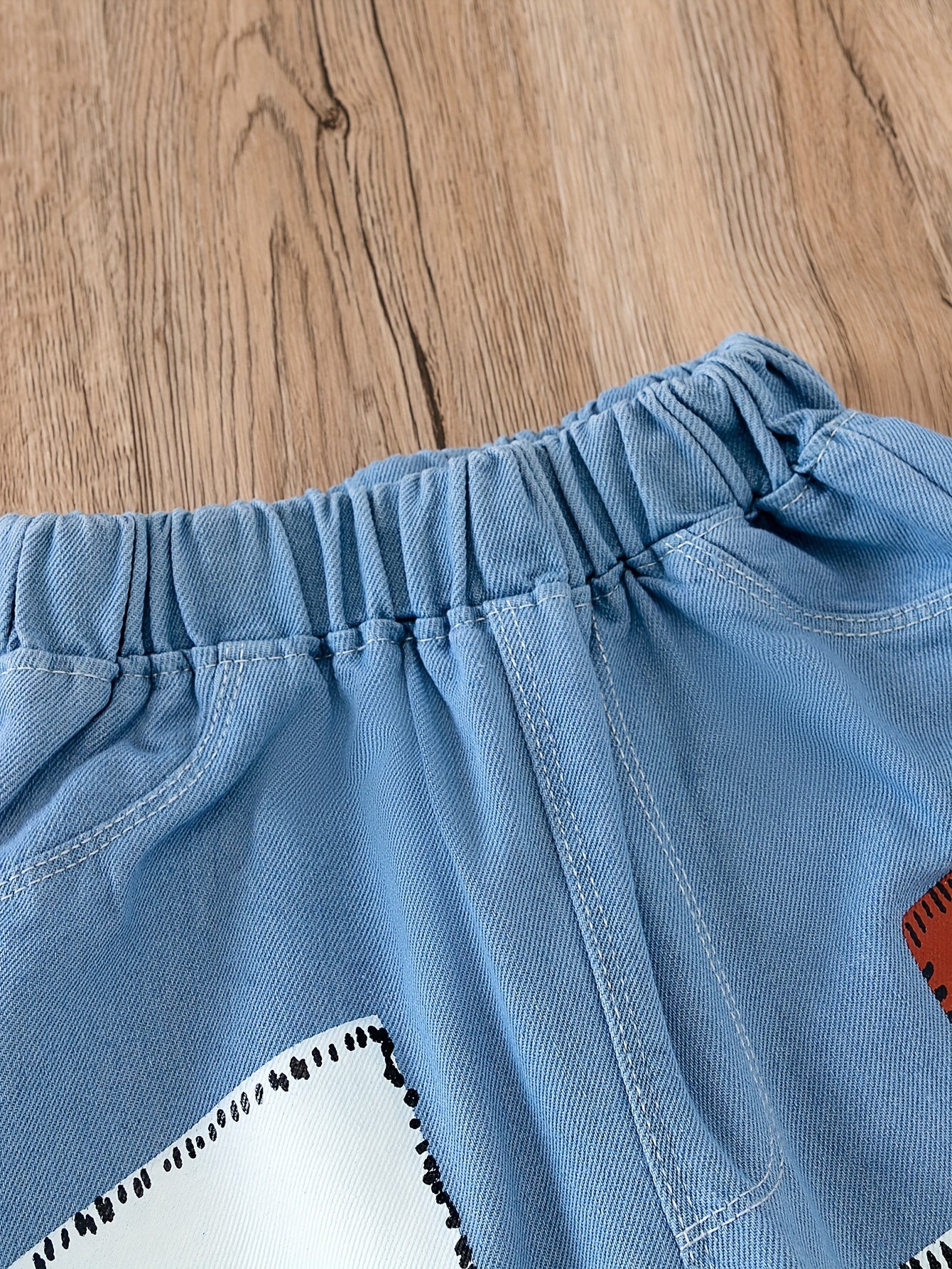 Girls Geometric Cartoon Jeans Elastic Waist Trousers 5-12 Years