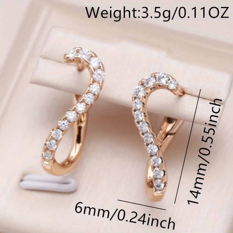Geometric Line Earrings Golden with Zircon Jewelry