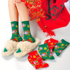 6 Pairs Floral Print Women's Mid Tube Socks Stockings