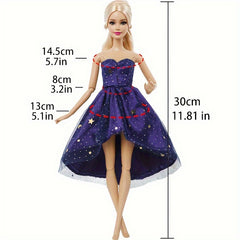 Starry Polyester Gown with Train for 11-Inch Dolls