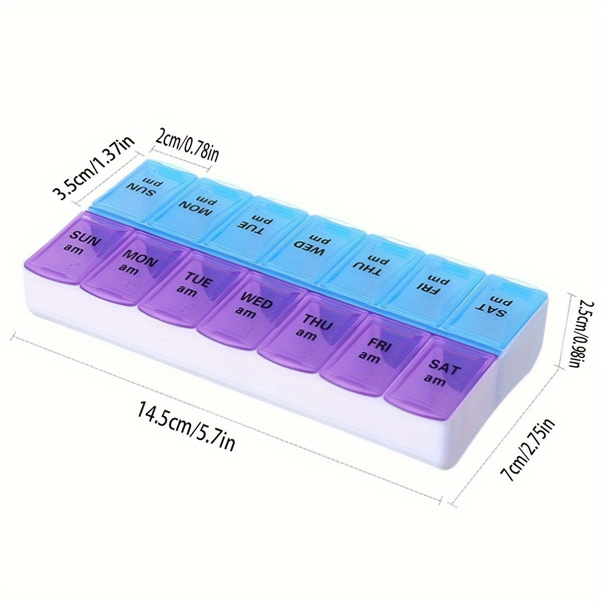 7 AM PM Pill Organizer 14 Compartments Braille Portable Weekly Medicine Box