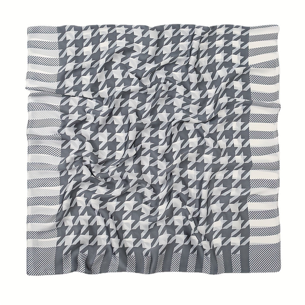 Gray Houndstooth Print Silk Scarf for Women