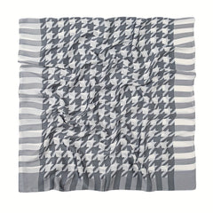 Gray Houndstooth Print Silk Scarf for Women