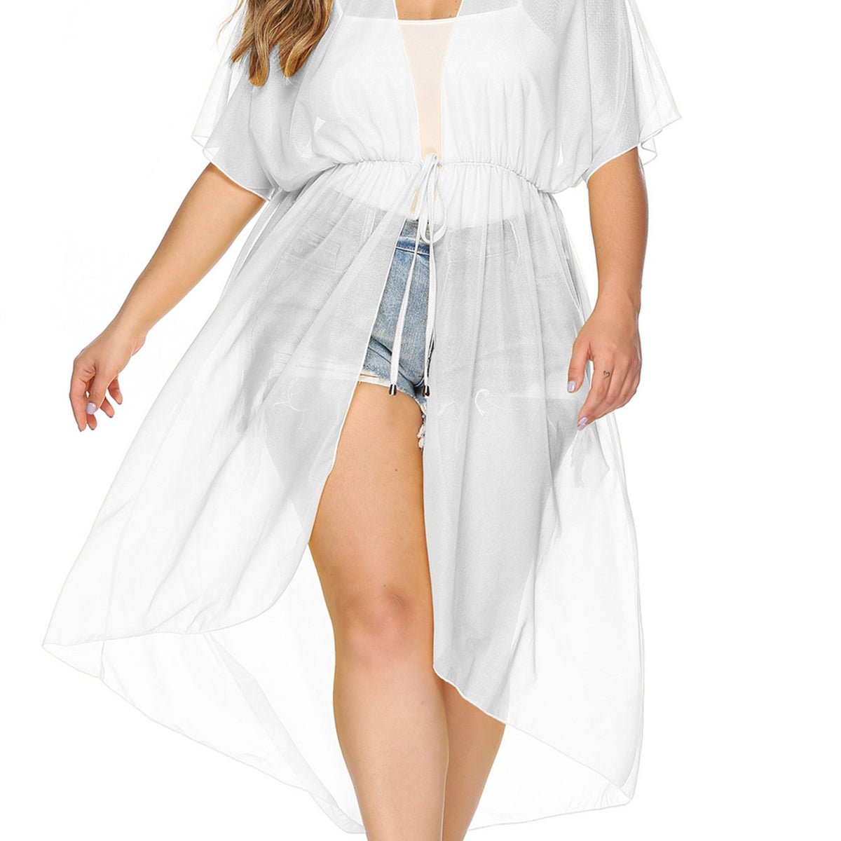  Short Sleeve Drawstring Cover Up Robe