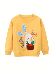 Girls' Bunny And Carrot Embroidery Sweatshirt Soft Comfy Long Sleeve Top