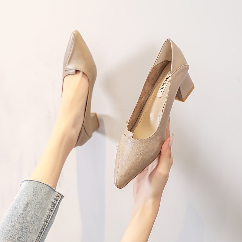Women's Chunky Heel Court Pumps Slip On Mid Heels Soft & Comfortable