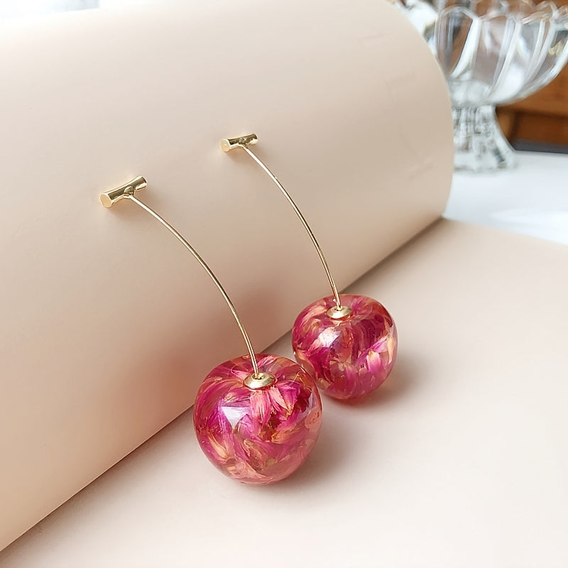 Geometric Cherry Long Drop Earrings for Party Wear