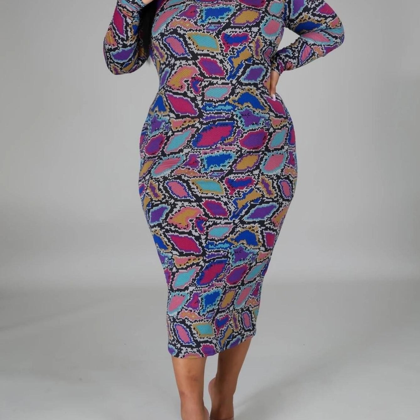 Women's Plus Size Printed Turtleneck Bodycon Dress