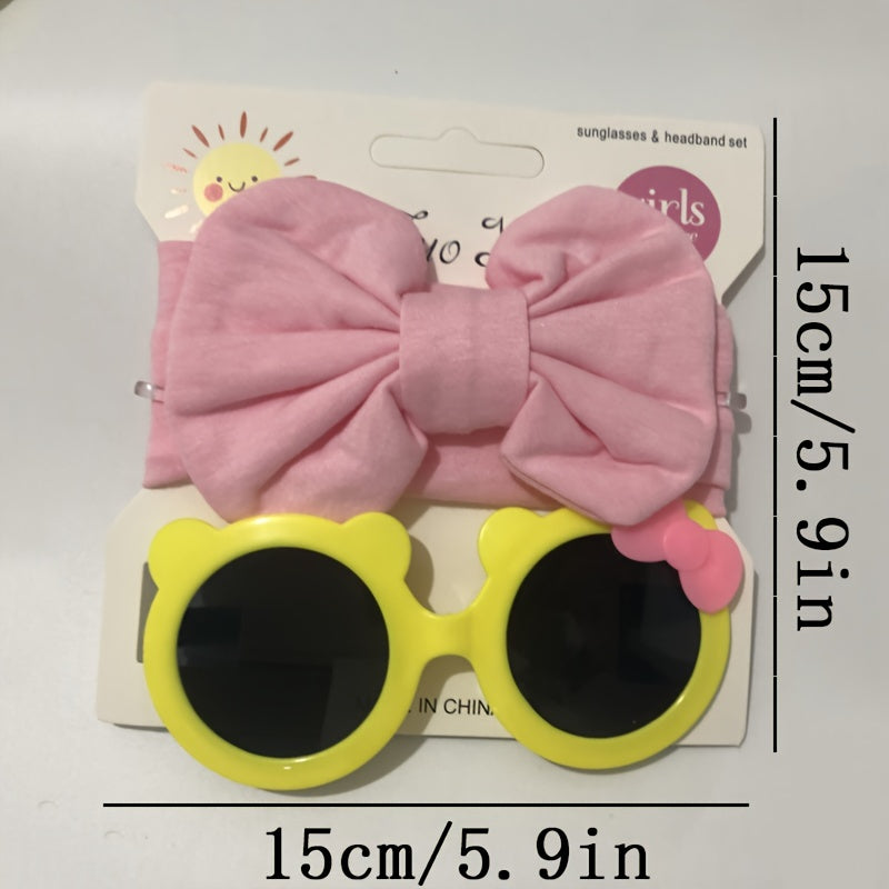 Girl's Cartoon Bow Hairpin And Sunglasses Set