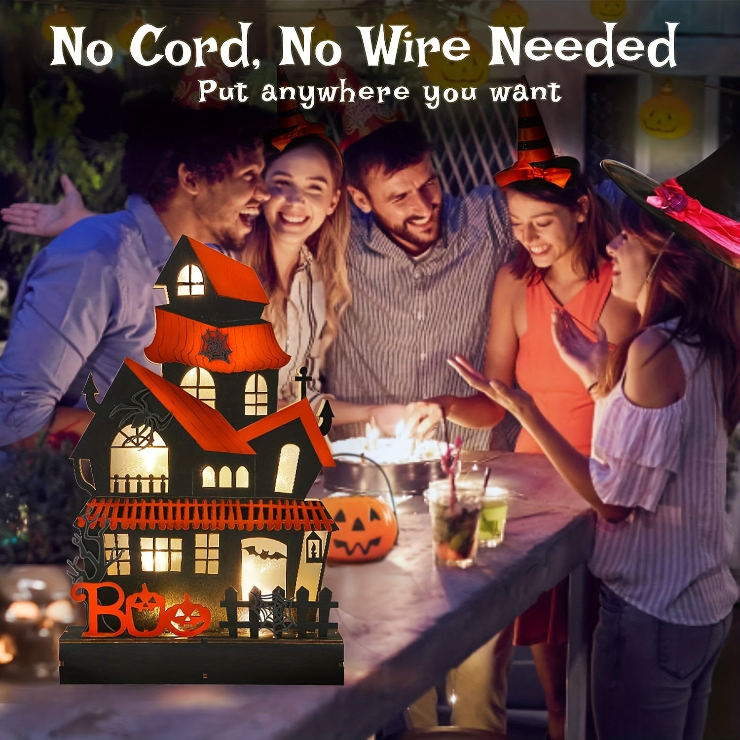 Halloween Haunted House Lights Wooden Table Decor Operated Lighting