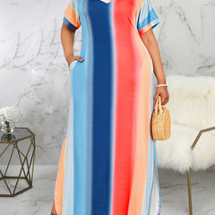  Tie Dye V-Neck Maxi Dress With Pocket Medium Stretch