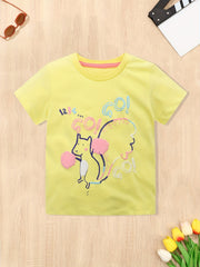 Girls Squirrel Print Short Sleeve T Shirt - Summer Top for Kids
