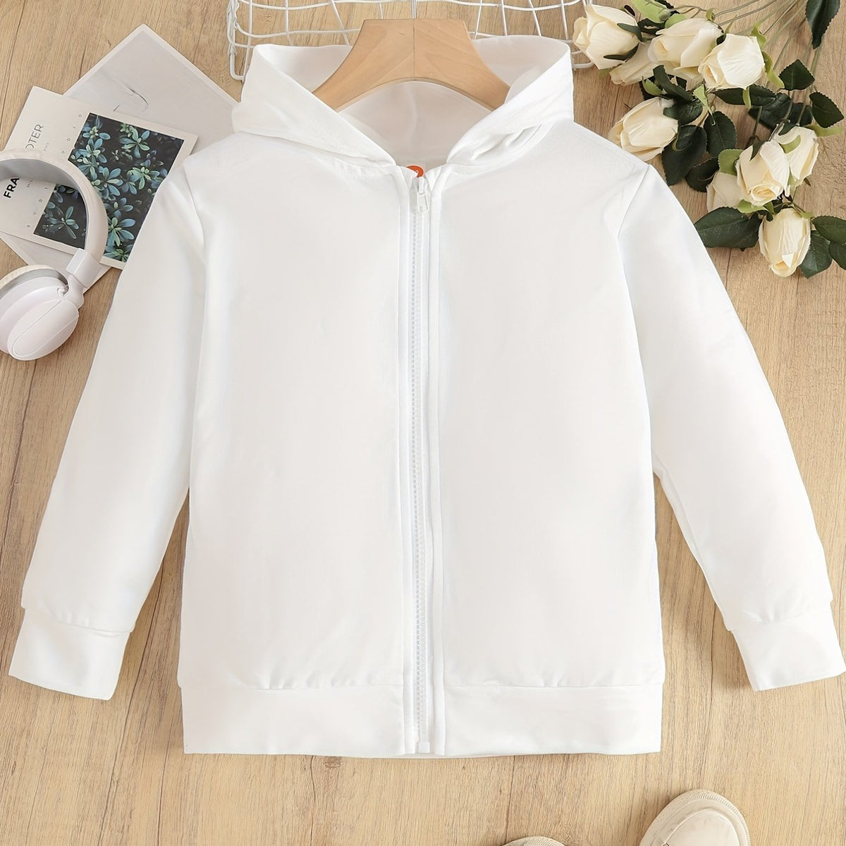 Girls' Basic Zipper Hoodie Casual Hooded Jacket Spring Fall