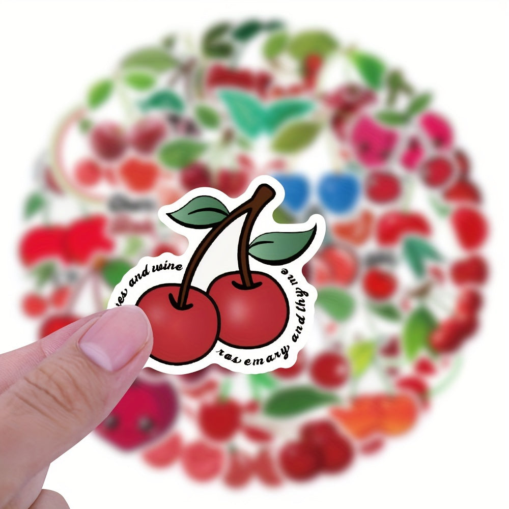 60pcs Cherry Vinyl Stickers Waterproof for Water Bottles Laptop Luggage Cup