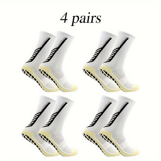 4 Pairs Non Slip Striped Football Socks