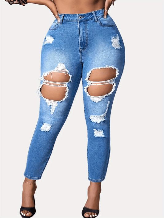  High Rise Skinny Jeans with Ripped Detail