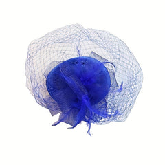 Feathered Debutante Hat with Mesh Veil & Hair Clip