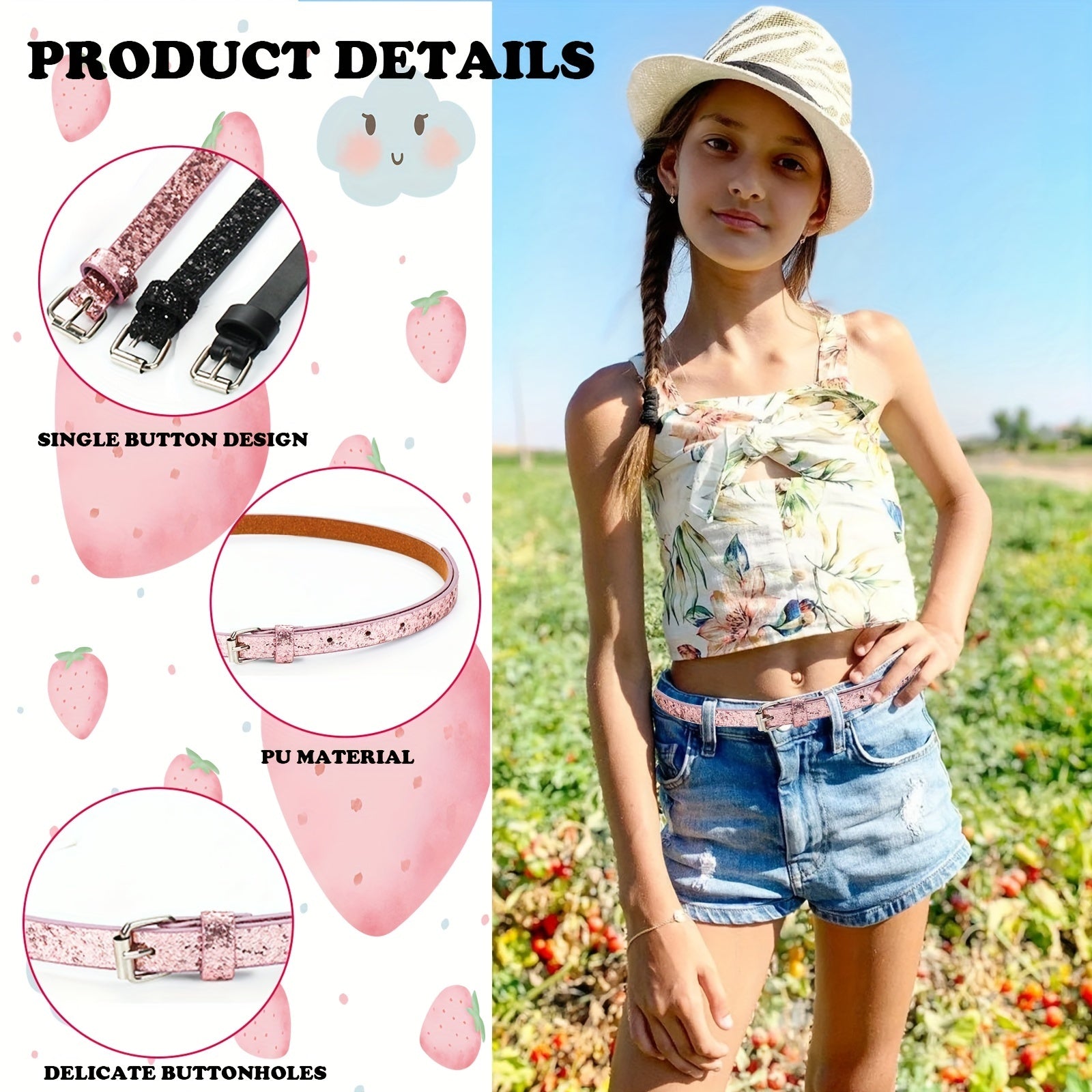 4pcs Needle Buckle Belts For Kids Back To School Gift Silver Pink Silver