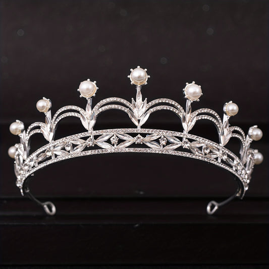 Crystal Faux Pearl Crown Tiara Rhinestone Wedding Tiaras Women Prom Crowns