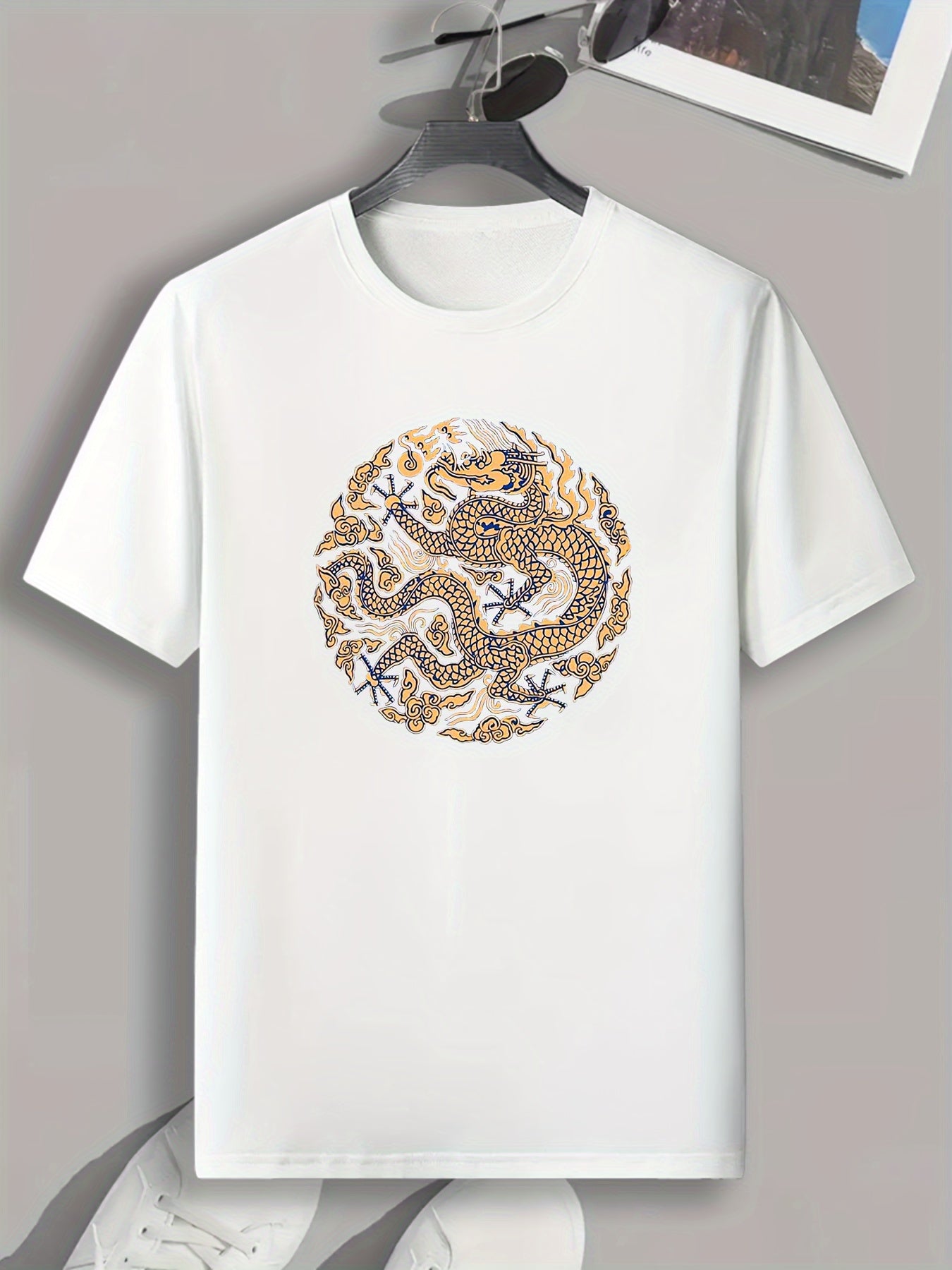 Dragon Totem Print Men's Comfy T-shirt for Outdoor Summer