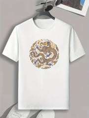 Dragon Totem Print Men's Comfy T-shirt for Outdoor Summer