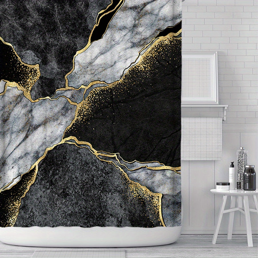 3pcs Marble Pattern Waterproof Shower Curtain & Rugs Set
