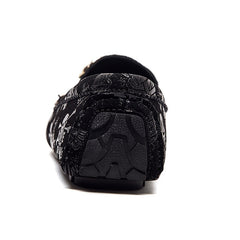 Women's Skull Metal Flat Loafers Slip On PU Leather Shoes
