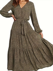 Plus Dot Print Lantern Sleeve V Neck Maxi Smock Dress With Belt