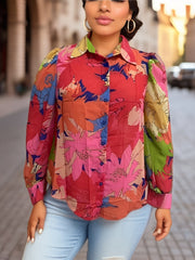  Floral Print Long Sleeve Button Up Shirt