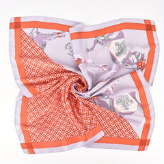 Horse Print Square Scarf Block Bandana Satin Shawl Silk Neckerchief