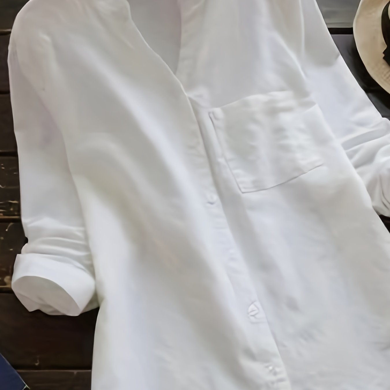  Solid Button Up Long Sleeve V Neck Blouse