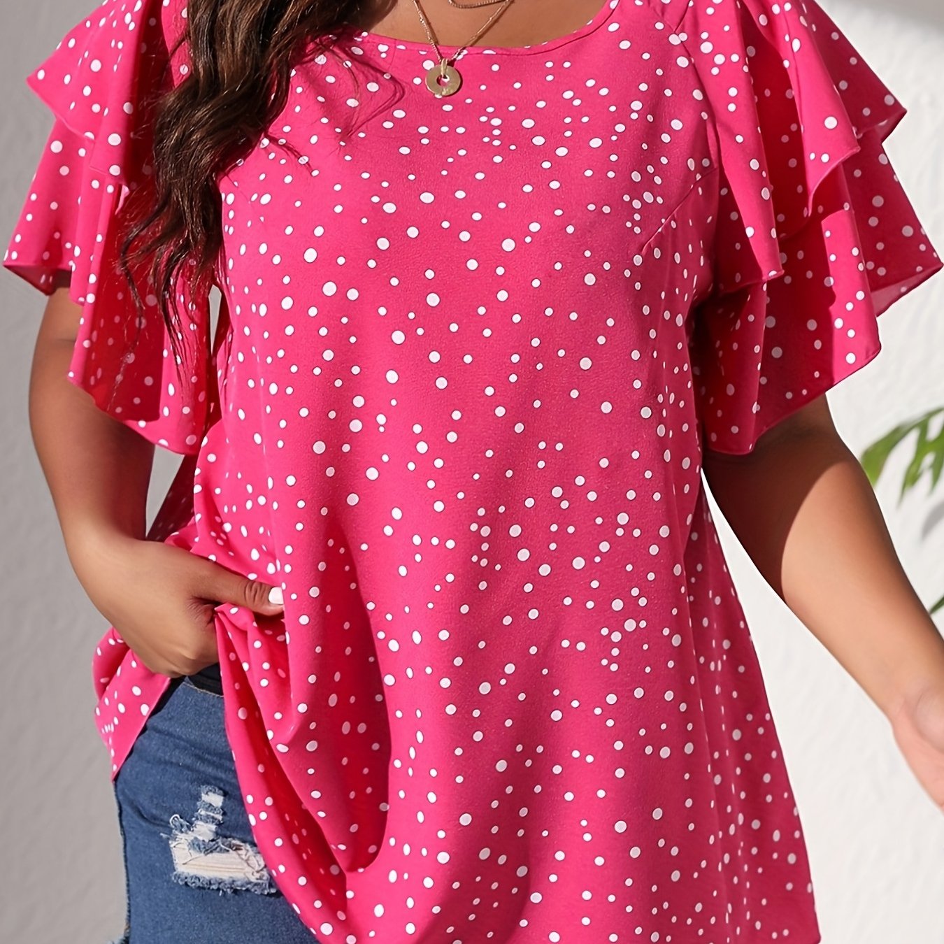 Polka Dot Layered Sleeve Blouse