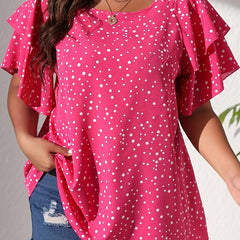  Polka Dot Layered Sleeve Blouse