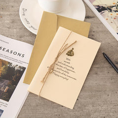 8pcs Christmas Greeting Cards Set With Envelopes & Twine - Vintage Brass Pendant