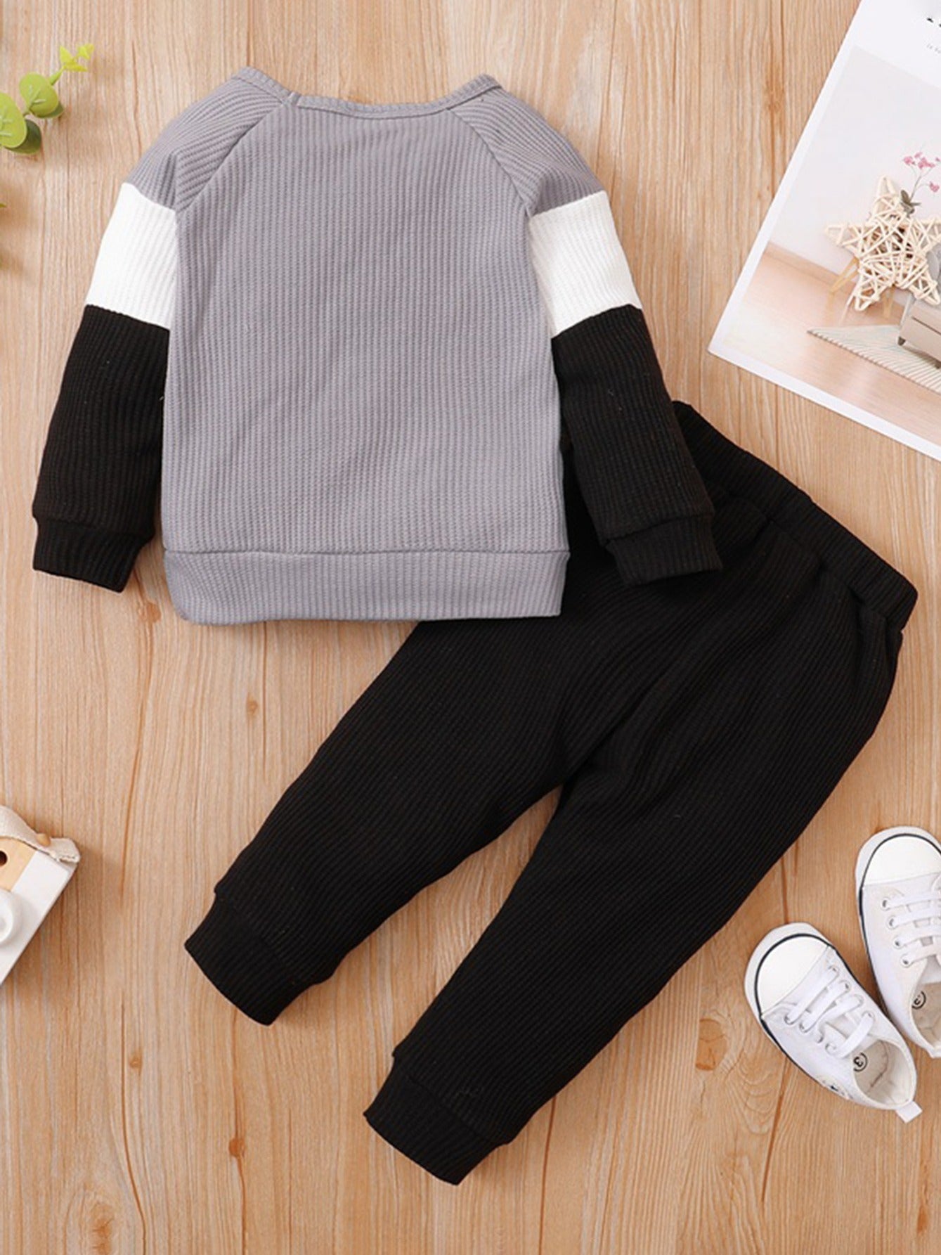 2pcs Daddy's Boy Colorblock Sweatshirt Matching Pant