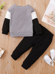 2pcs Daddy's Boy Colorblock Sweatshirt Matching Pant