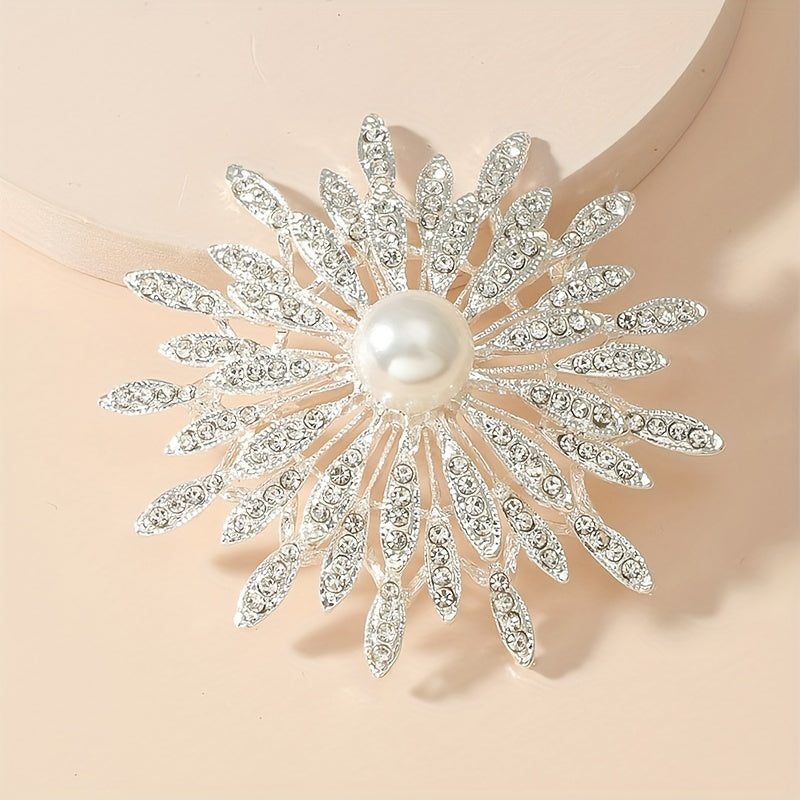 Double Layer Flower Brooch Pin Faux Pearls Ladies Accessory