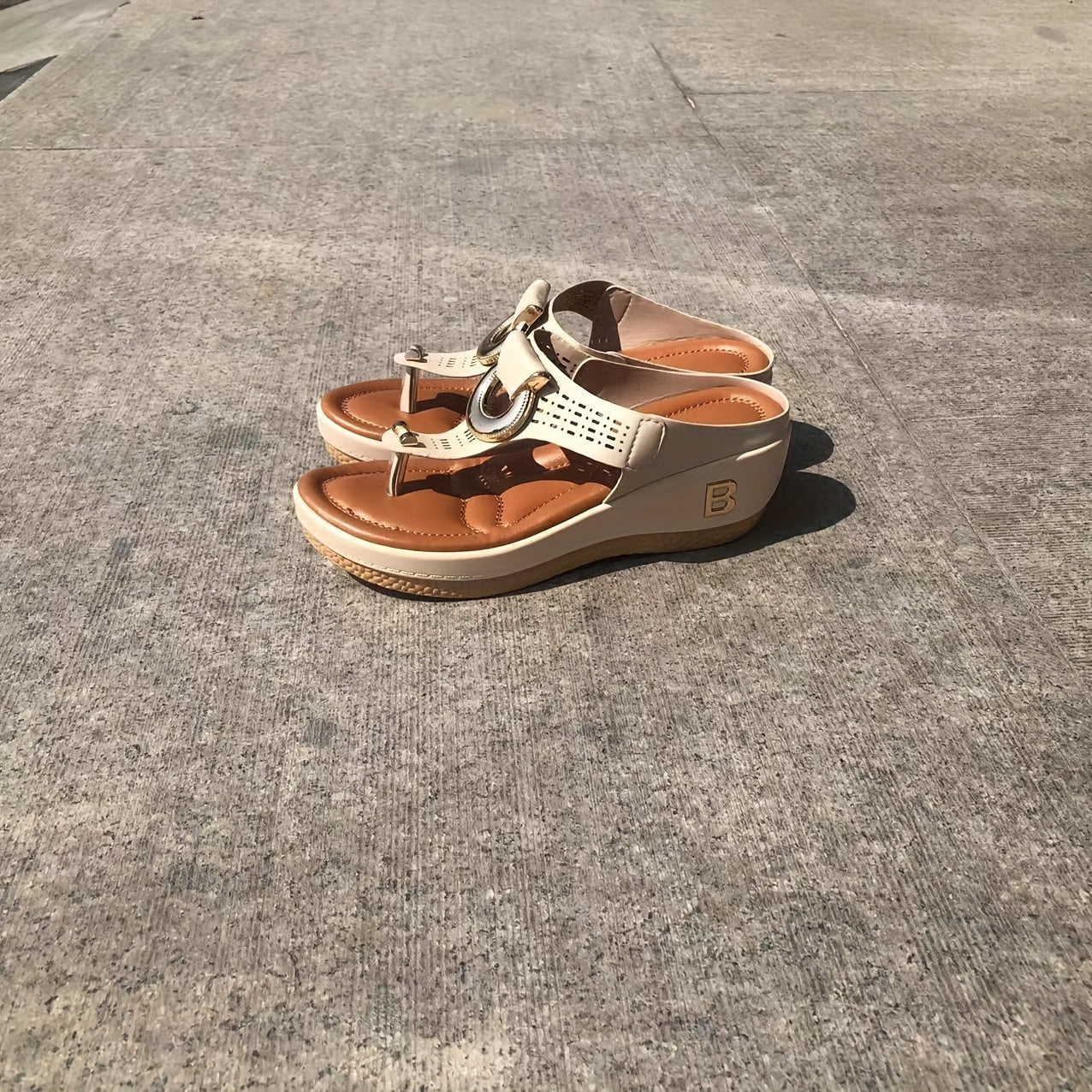 Metal Decor Wedge Slippers Women's Platform Sandals