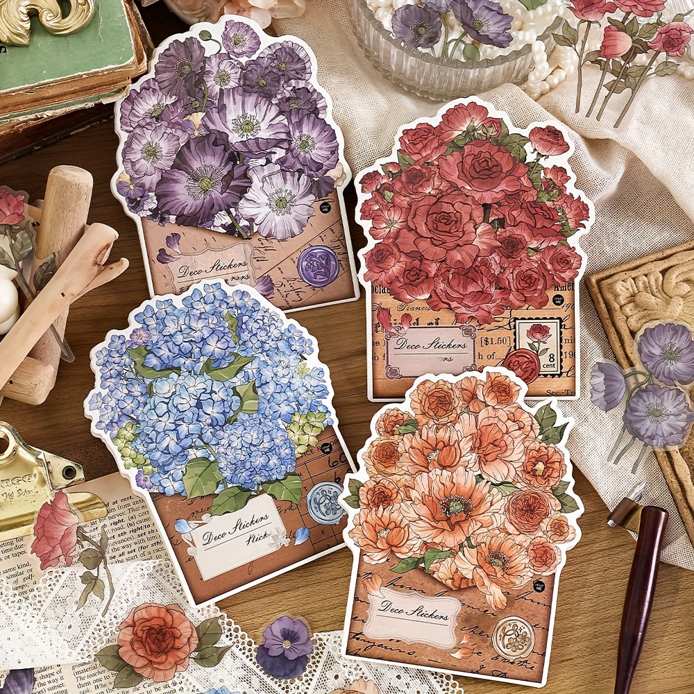 20-Sheet Retro Flower Guka Journal Sticker Pack