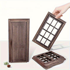 3pcs Wooden Kitchen Door and Window Set No Electricity Needed Model Furniture