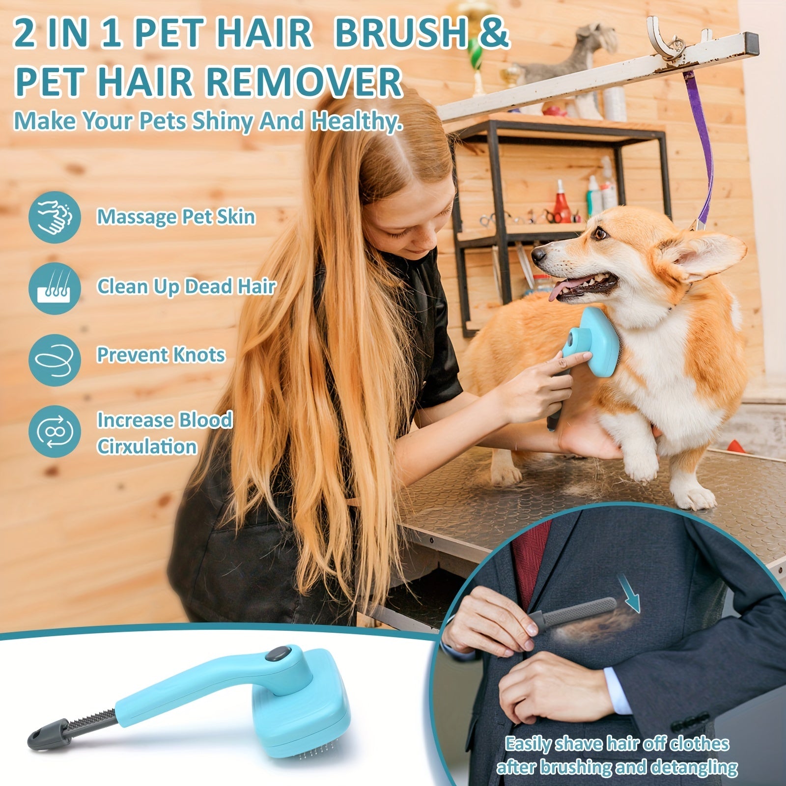 2-in-1 Pet Hair Removal Comb for Dogs and Cats
