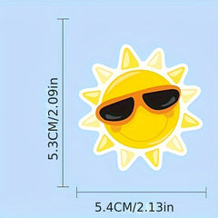 50pc Cartoon Sun Vinyl Stickers - Reusable Decals for Laptops, Water Bottles